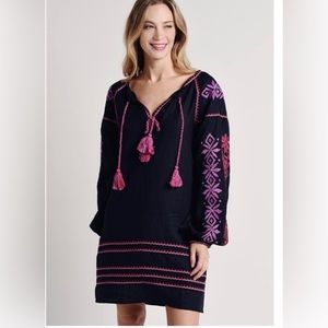 NWT Roller Rabbit Natalia Embroidered Linen
Dress Navy Blue Size XS Tassel Boho